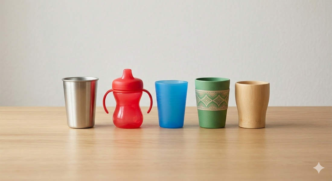 Vergleich Kinderbecher Materialien Edelstahl Plastik Glas Zuckerrohr