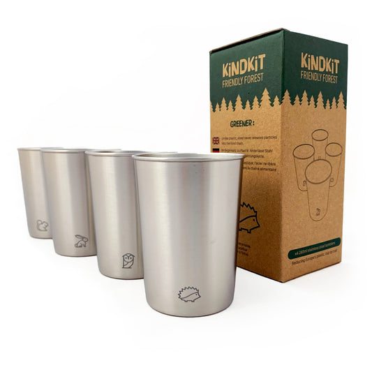 KiNDKiT Edelstahl Kinderbecher Set 280ml Friendly Forest Waldtiere mit Geschenkbox