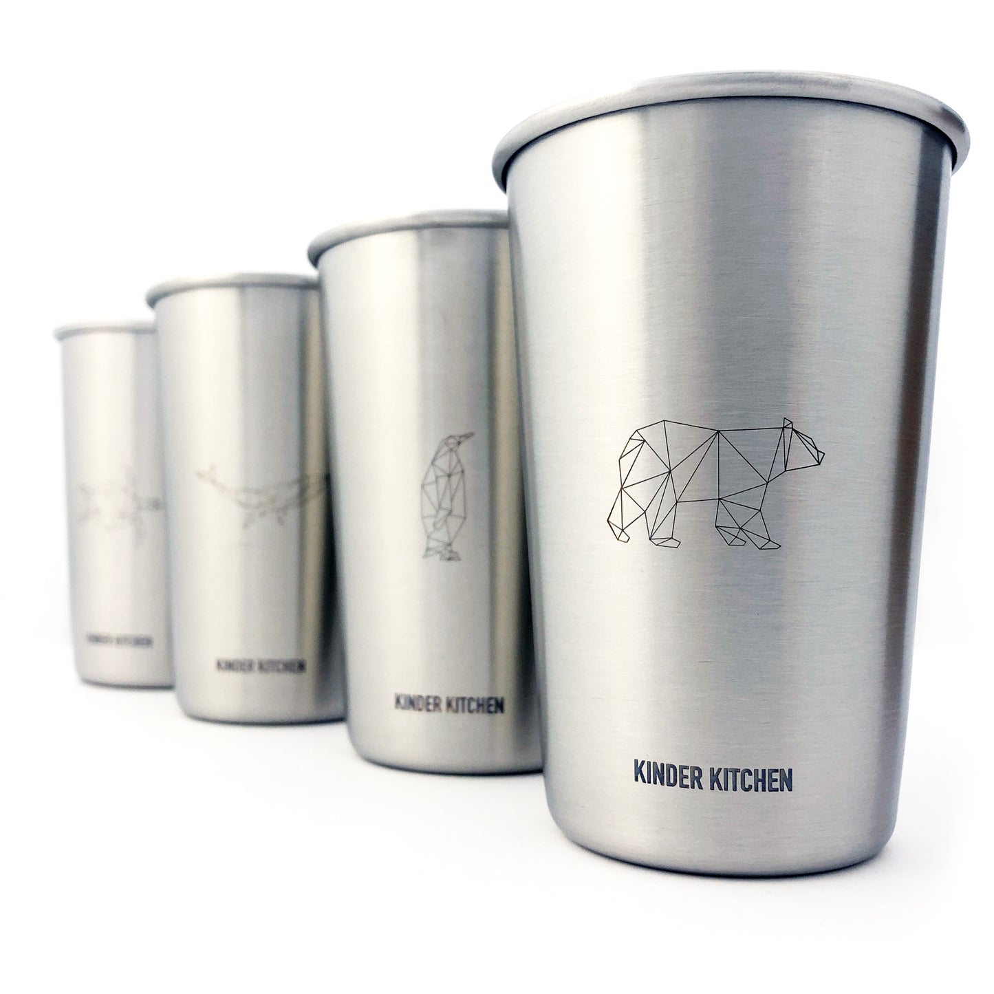 KiNDKiT Edelstahl Kinderbecher 450ml Meerestiere 4er Set stapelbar