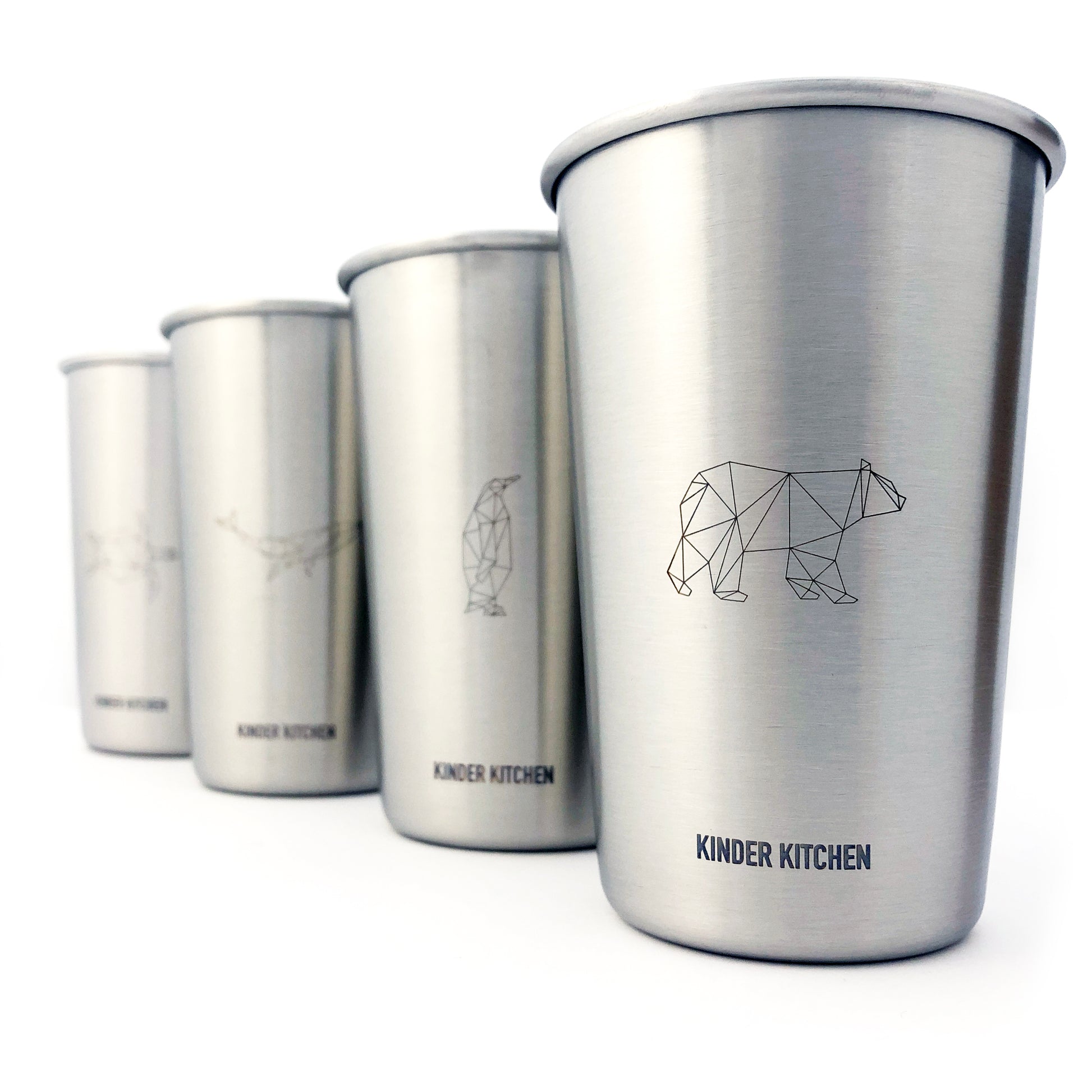 KiNDKiT Edelstahl Kinderbecher 450ml Meerestiere 4er Set stapelbar