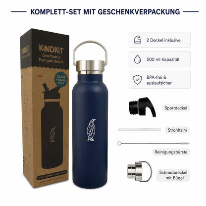 Geometric Penguin Stainless Steel Bottle – Modern Design, All-Day Hydration