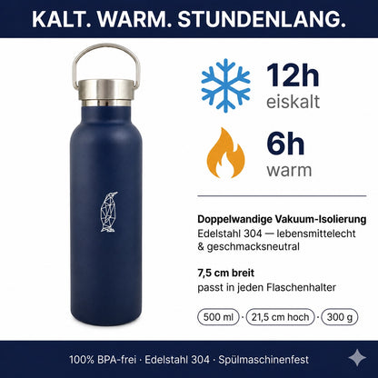 Geometric Penguin Stainless Steel Bottle – Modern Design, All-Day Hydration