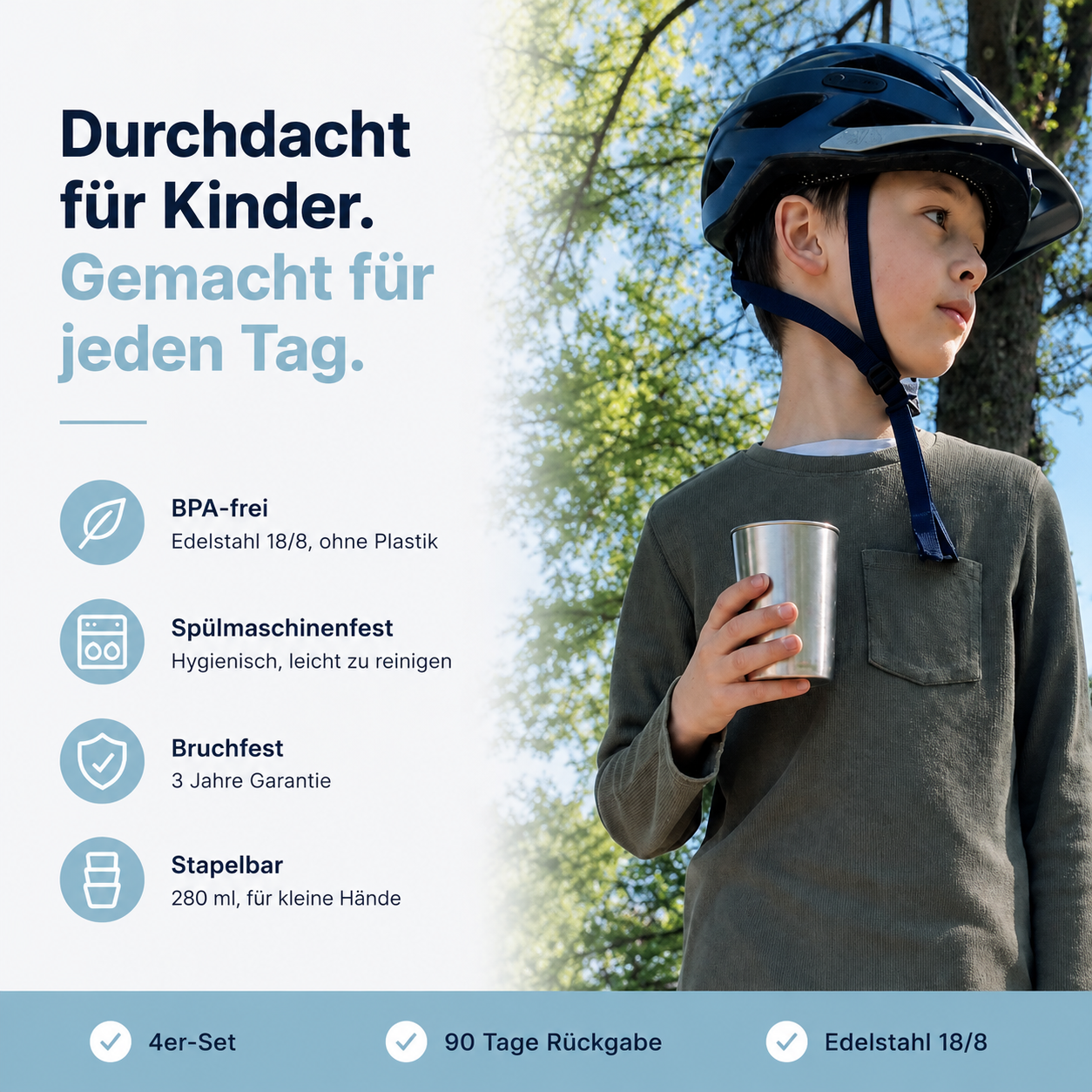 Edelstahl Kinderbecher Set 280ml (4er Set) – Waldtiere