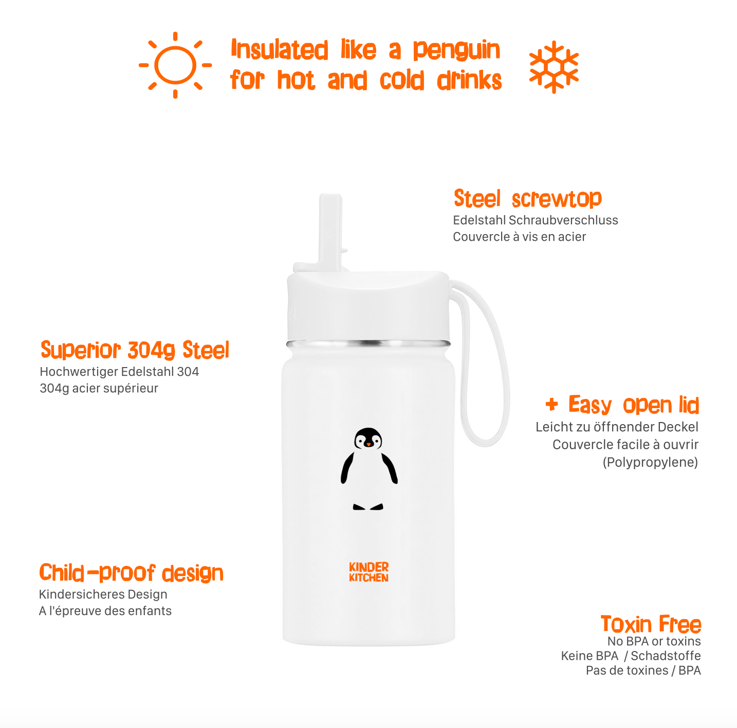 'White Penguin' (400ml) stainless steel thermos flask