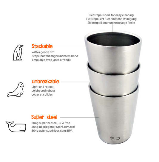 Sea Creatures' Double-Walled Stainless Steel Cups (200ml/x3)